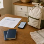 Passports and phone ready while preparing a UK ETA for a trip
