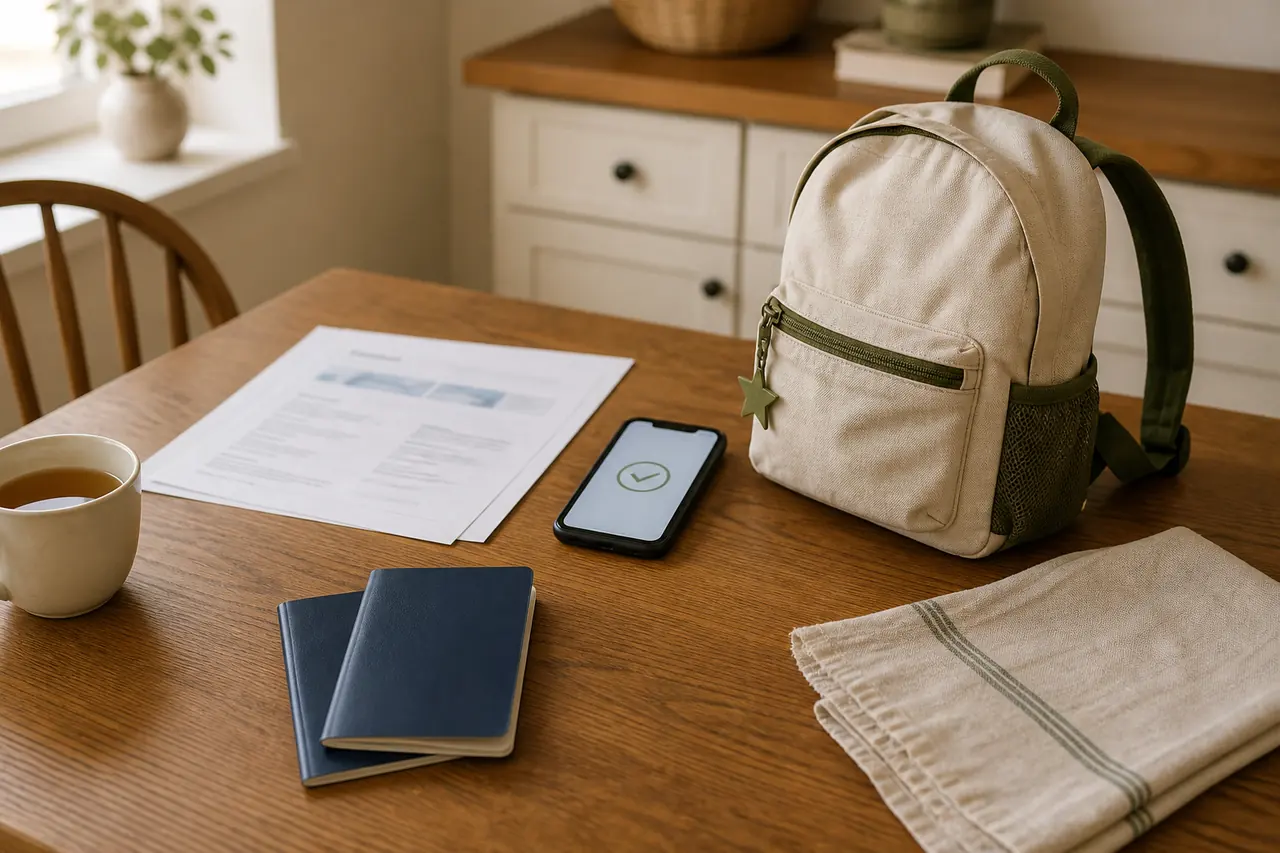 Passports and phone ready while preparing a UK ETA for a trip